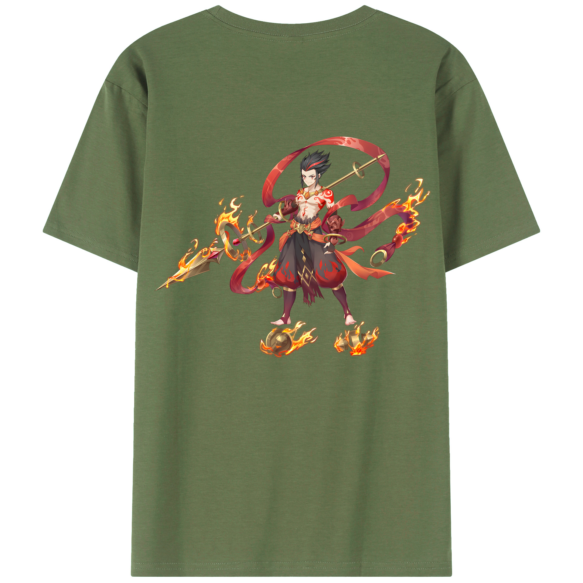 （画像用） Ne Zha 2 ナタ 魔童の大暴れ 綿100％ メンズ半袖Tシャツ（バックプリント） 通気性